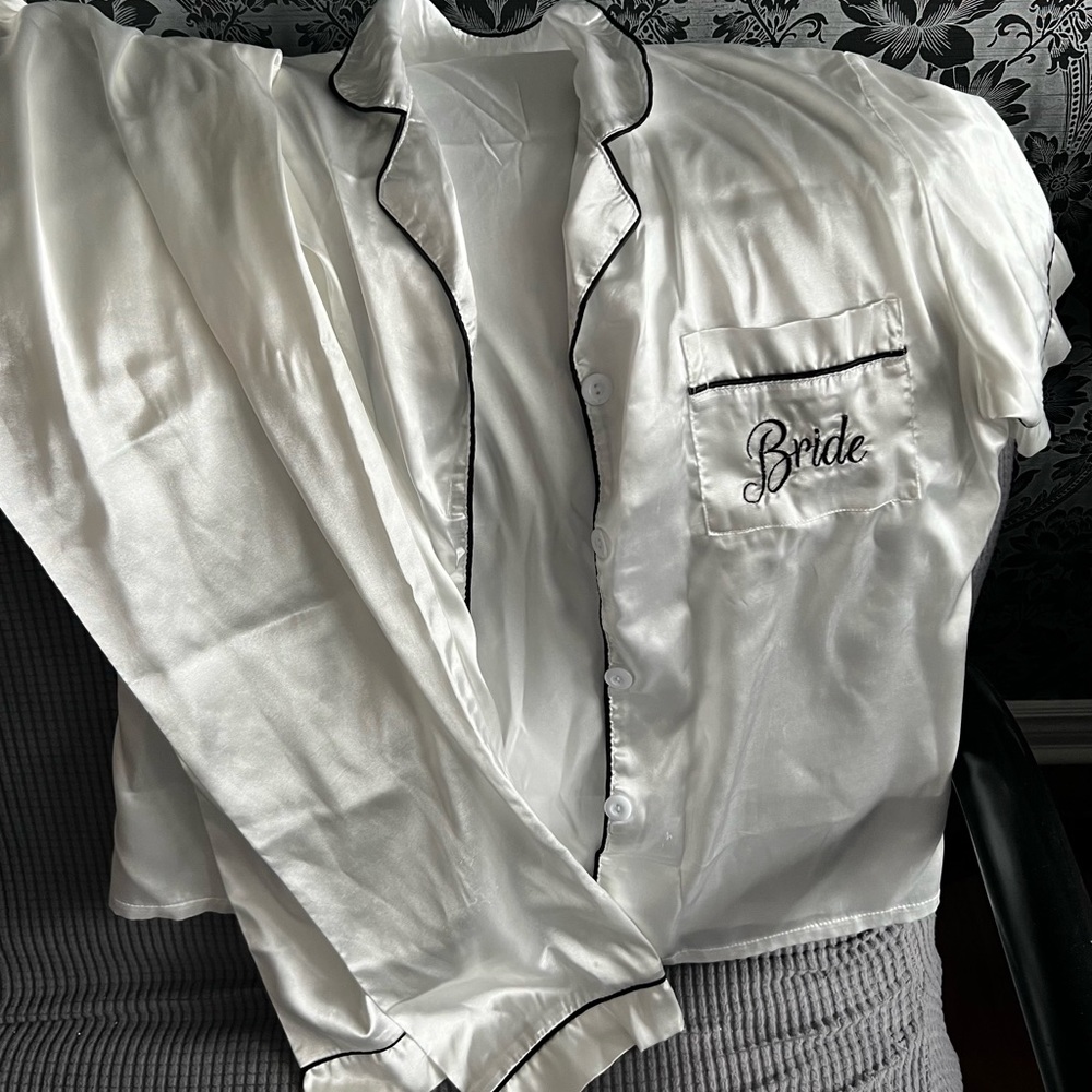 White satin BRIDE pajama set